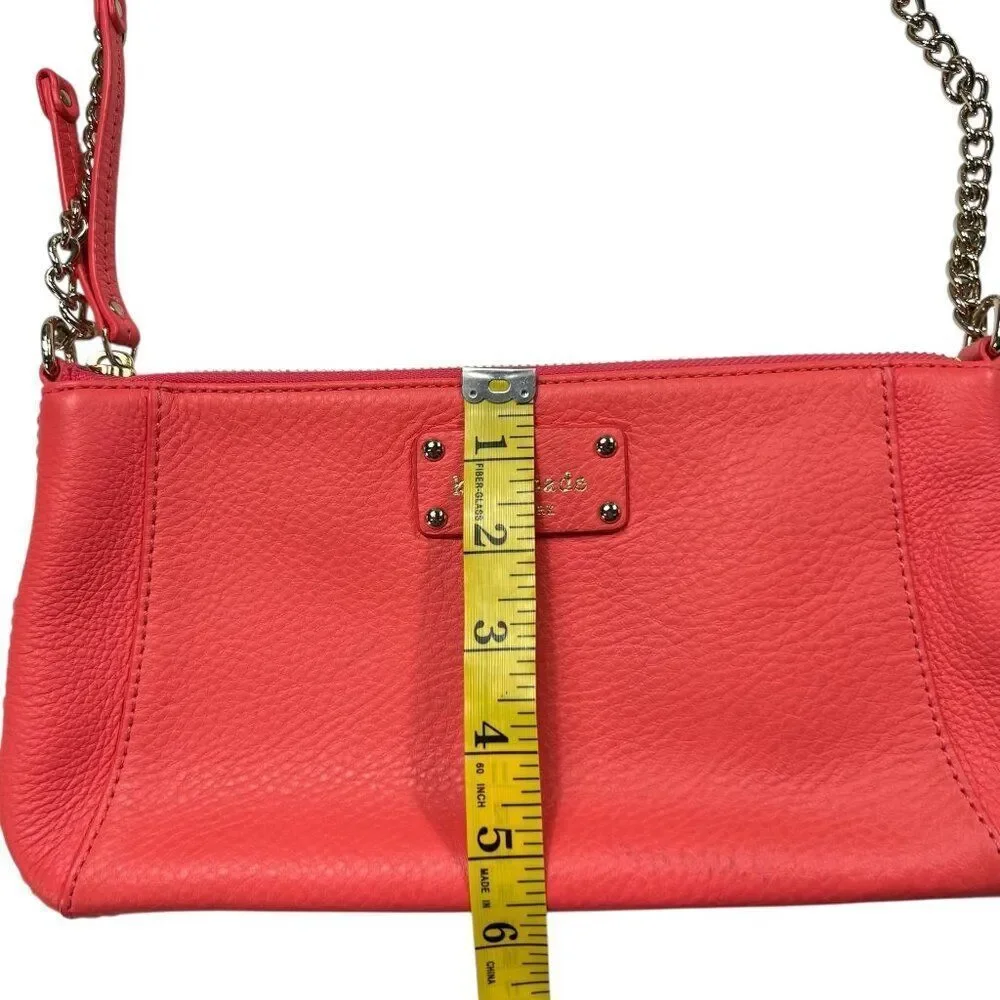 Kate Spade Wellesley Byrd Pebbled Leather Coral Pink Chain Strap Shoulder Bag